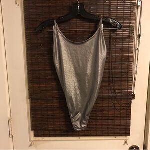 H&M Small Coachella Silver Metallic Sleeveless Bodysuit Festival